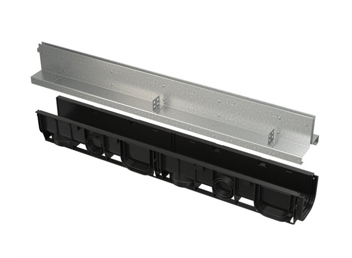 Kanal sa 100 mm simetričnim nastavkom i upojnim prorezom, pocinčani/inox Kanal sa 100 mm simetričnim nastavkom i upojnim prorezom, pocinčani/inox